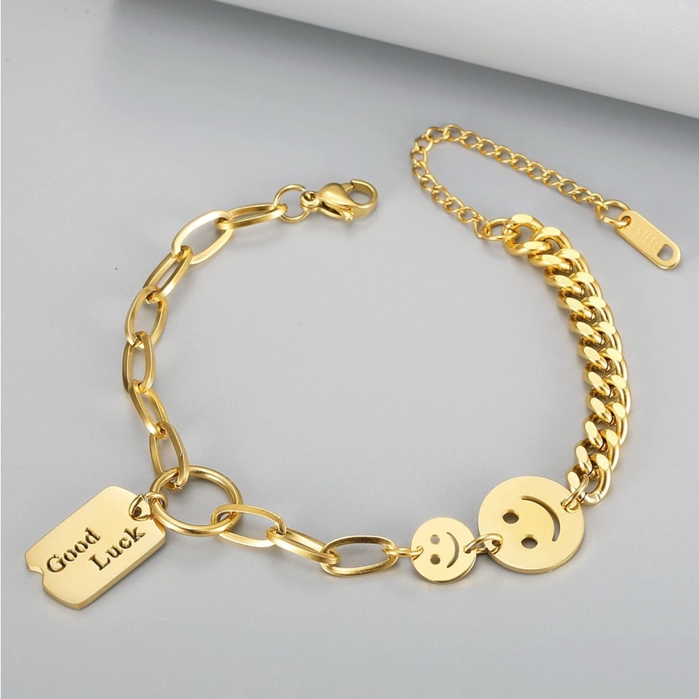 Good Luck Smiling Face Stainless Steel Bracelet
